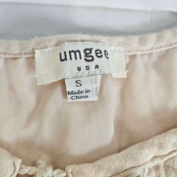 UMGEE Cream Small Boho Peasant Tunic Embroidered Tassel Oversized - Picture 3 of 7